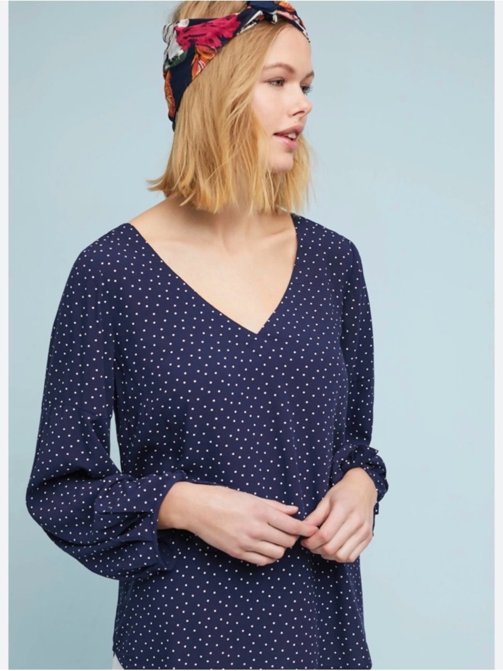 Maeve by Anthropologie Pernille Polka Dot Tie Sleeve Blouse Small - C36-036